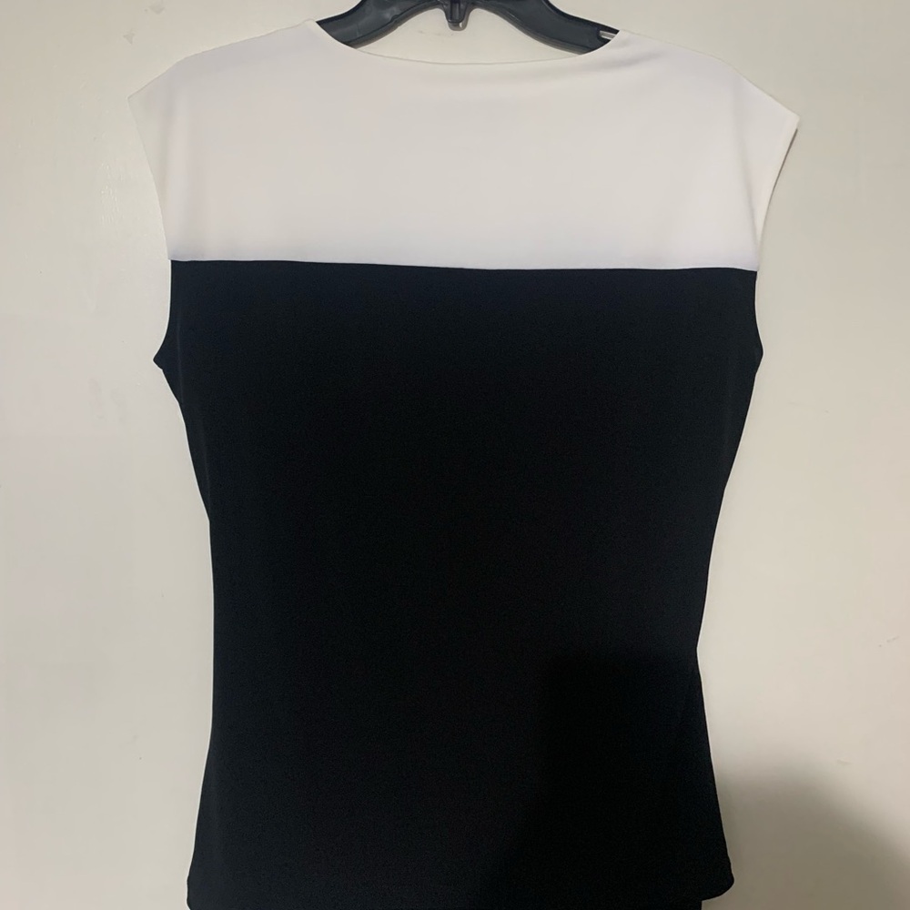 Calvin Klein Black Tunic Top with White Yoke and Silver Buttons - Picture 2 of 4